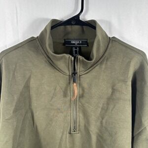 Forever 21 Men's Olive Green Quarter-Zip Pullover Sweatshirt